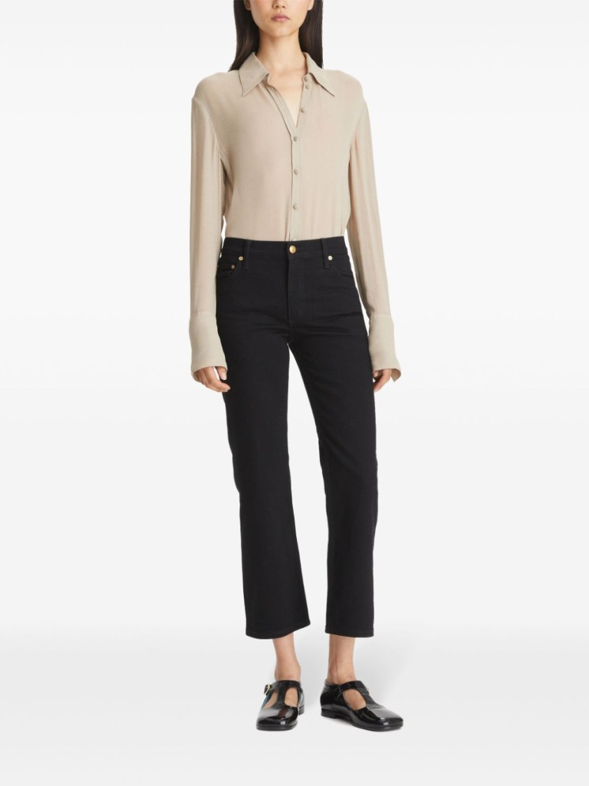 Tory Burch Black Cropped Kick Flare Jeans In Black