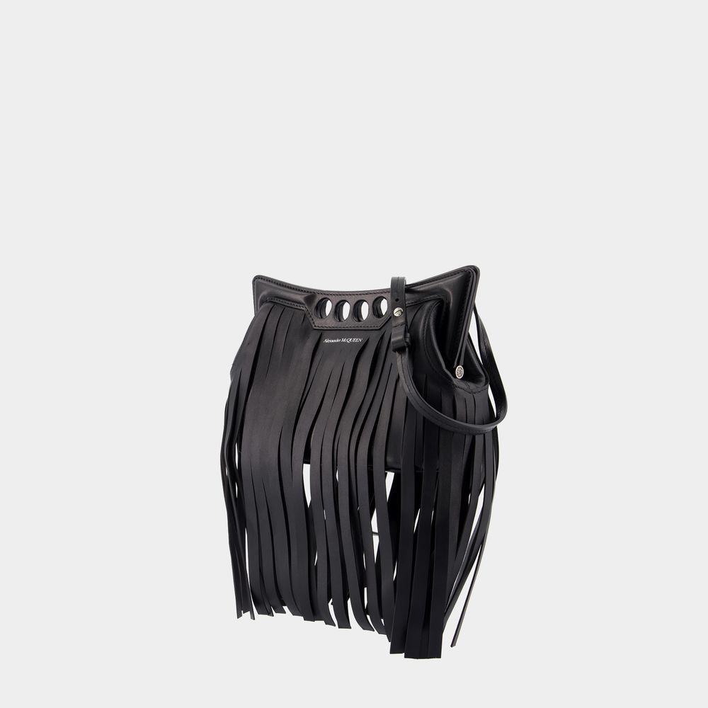 Alexander Mcqueen Stylish Mini Peak Fringed Crossbody Bag In Black