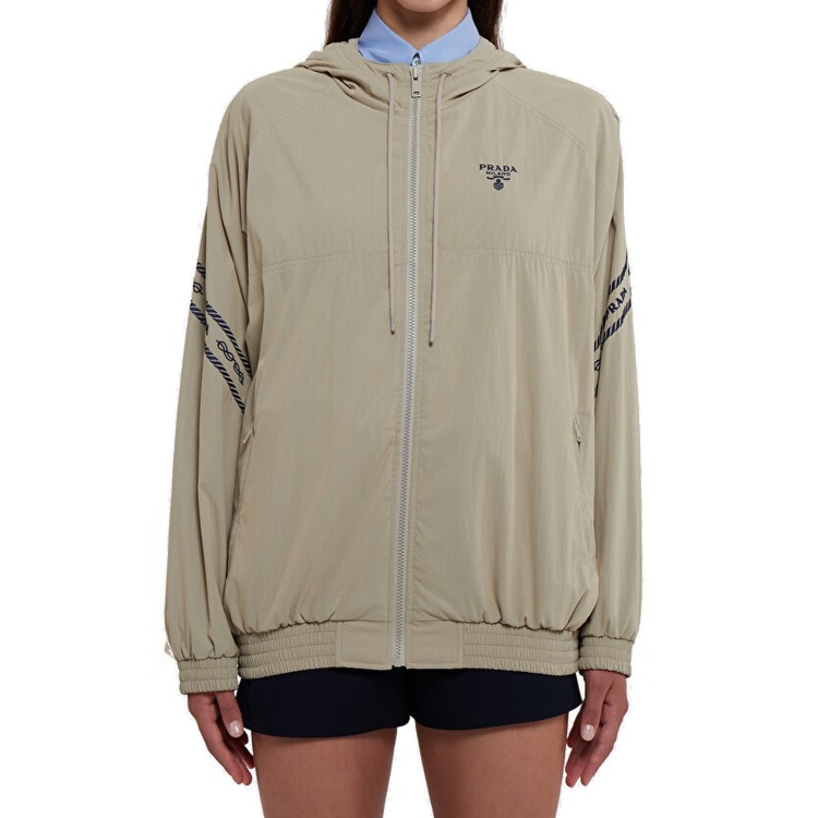 Prada Drawstring Hooded Jacket In Neutrals