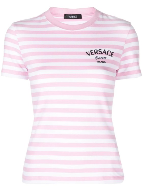 Shop Versace T-shirt Nautical Stripe Pink/white