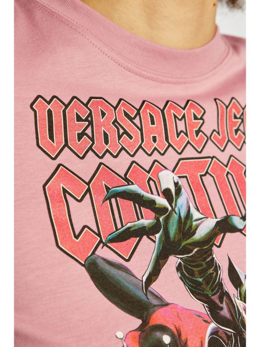 Versace Jeans Couture Graphic-print Cotton T-shirt In Pink