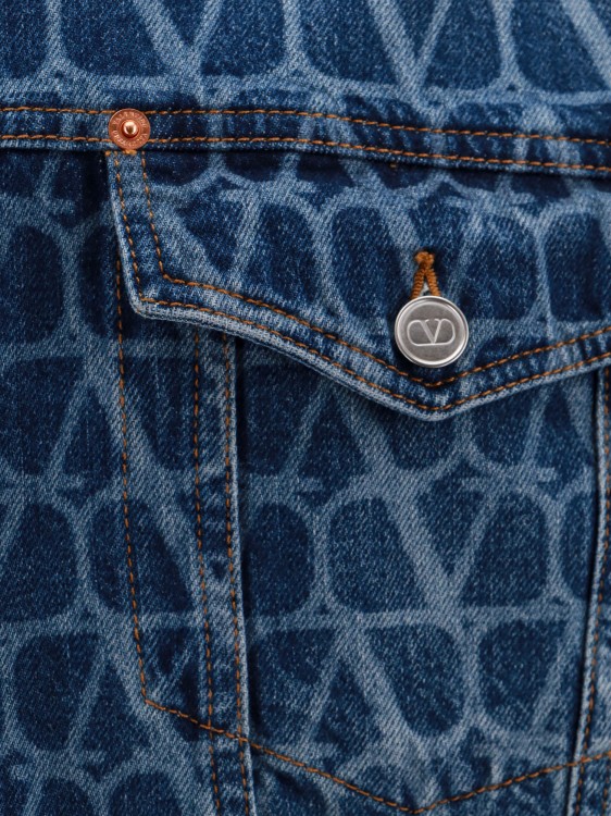 Shop Valentino Denim Jacket With Toile Iconographe Motif In Blue