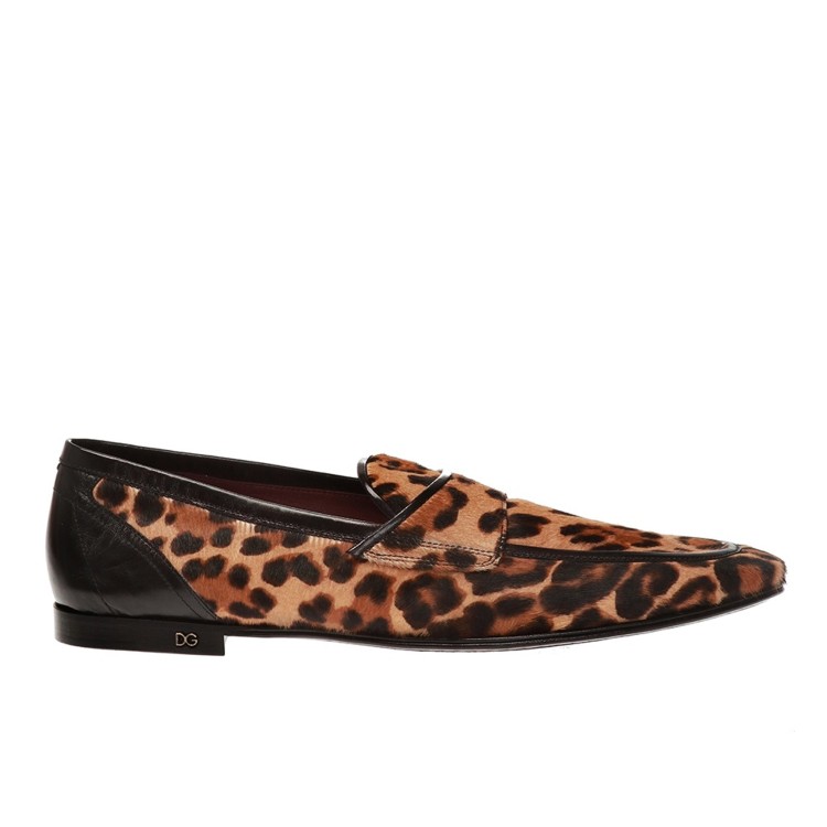 Shop Dolce & Gabbana Leopard Print Pony Hair Loafers In Black