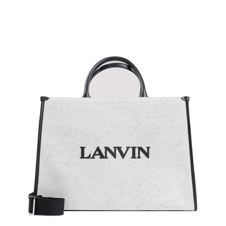 Lanvin Beige Black Cotton Tote Bag In White