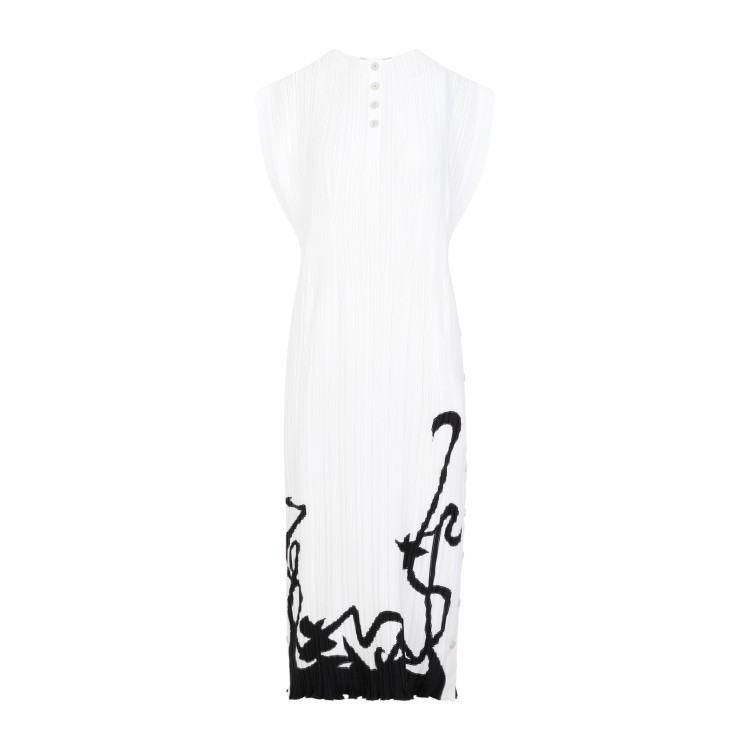 LANVIN LANVIN SLEEVELESS PLEATED OFF WHITE POLYESTER MIDI DRESS 