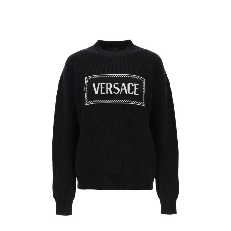 Shop Versace Logo Sweater In Black
