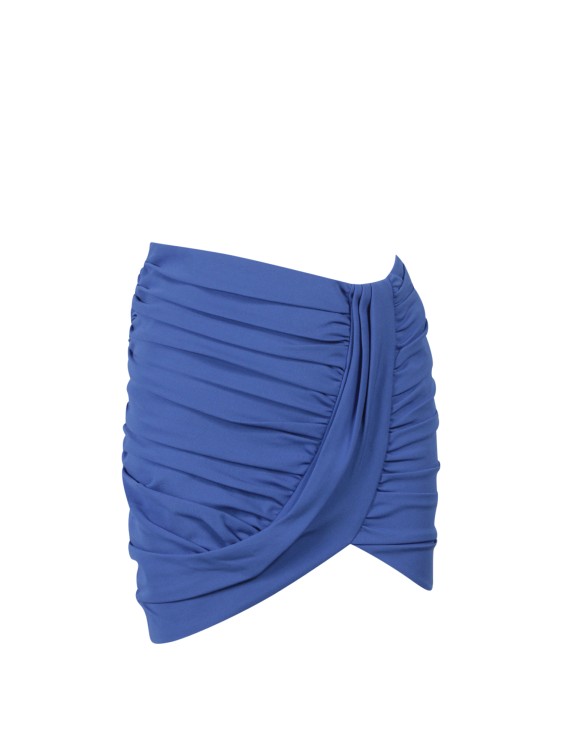 Shop Balmain Viscose Blend Draped Skirt In Blue