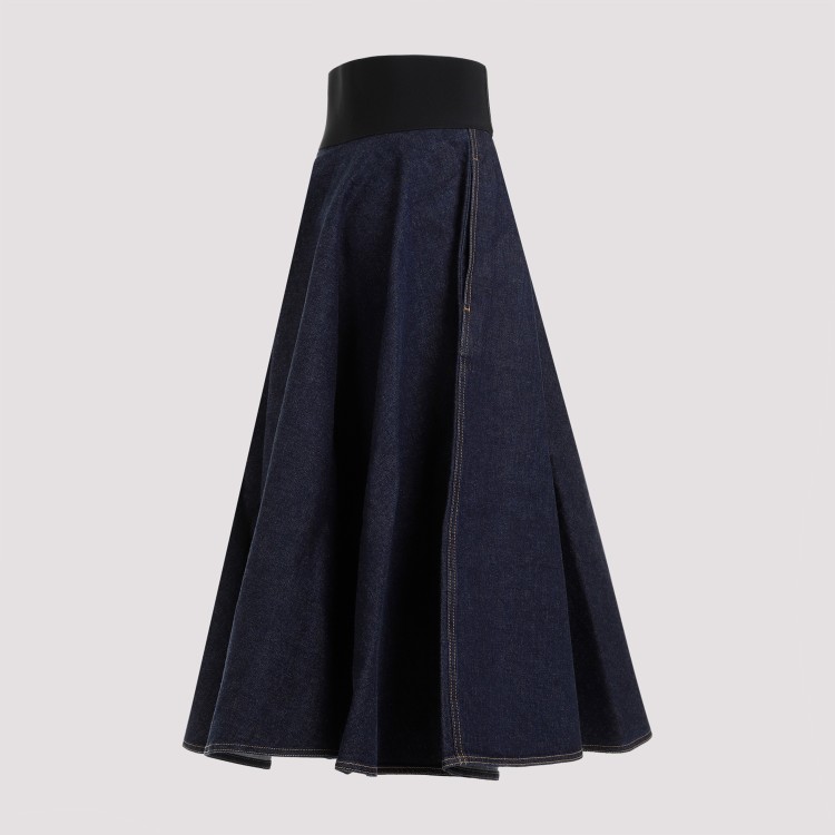 Shop Alaïa Belt Denim Blue Cotton Midi Skirt In Black