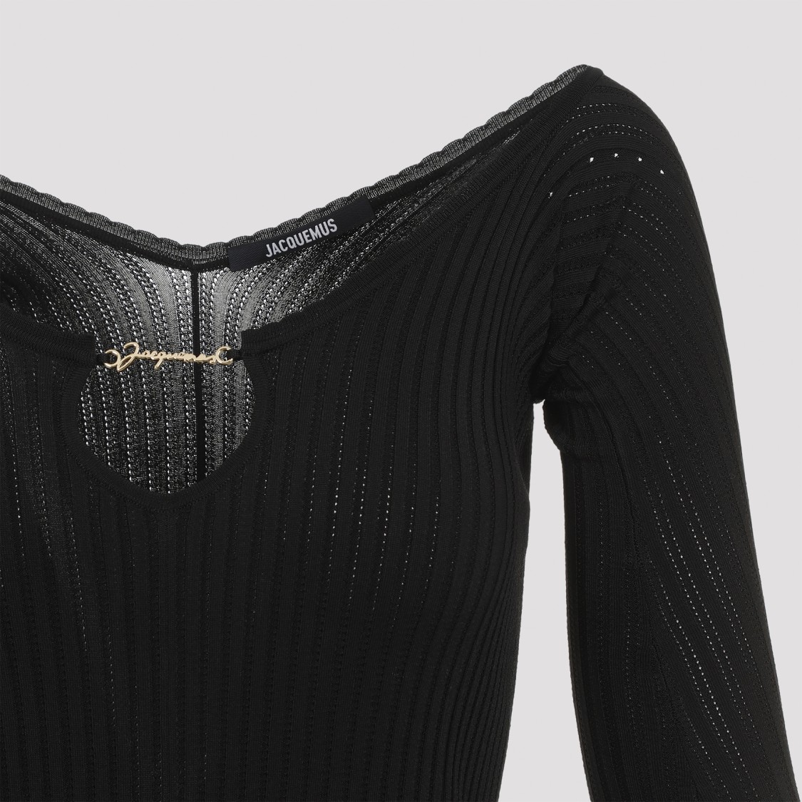 Jacquemus Womens Black Logo-plaque Slim-fit Knitted Mini Dress In Black