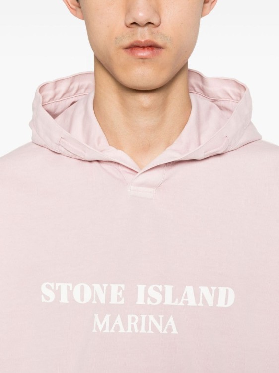 Shop Stone Island Logo-print Cotton Hoodie In Pink