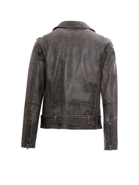 Shop Golden Goose Vintage Effect Leather Biker Jacket In Black