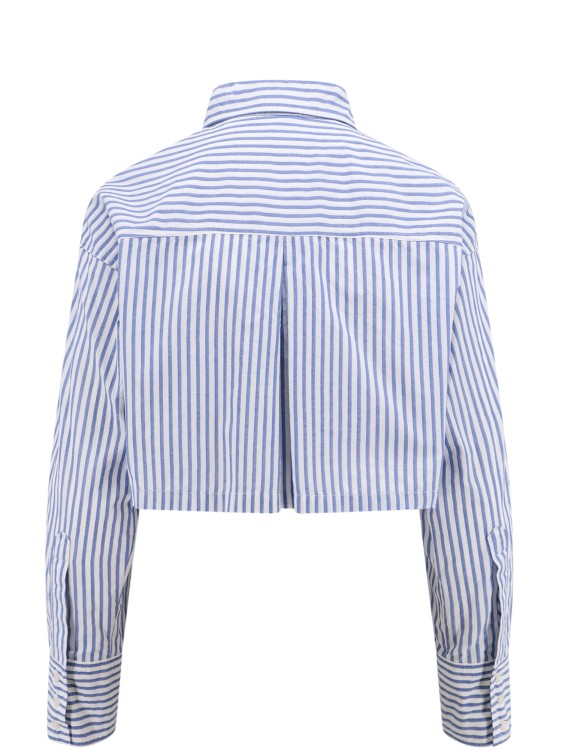 Shop Pinko Cotton Crop Shirt With Striped Motif In Grey