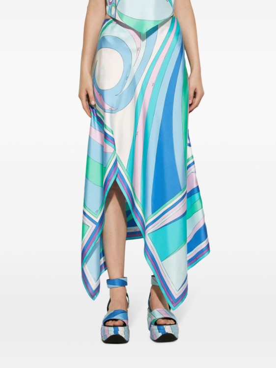 Shop Pucci Silk Skirt With Swan Print In Blue