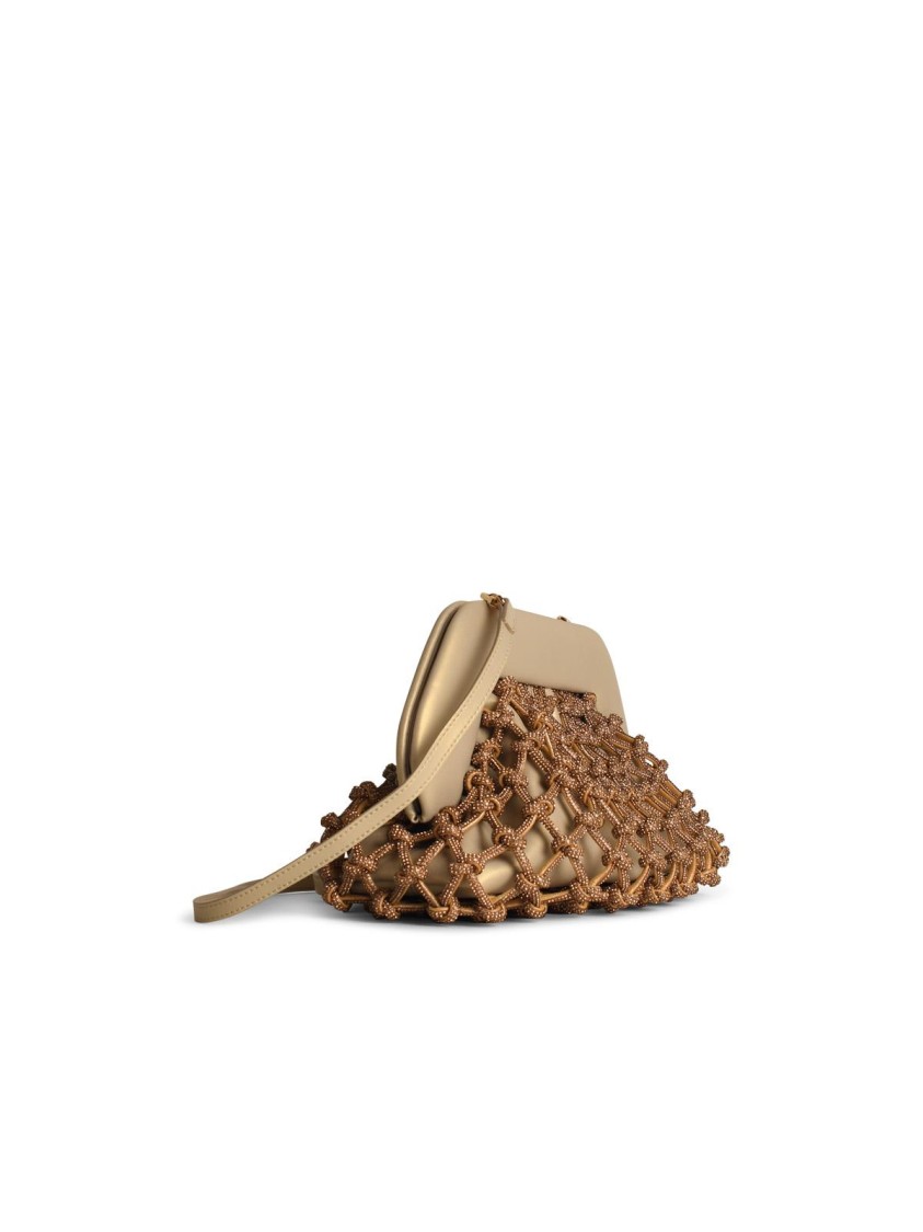 Themoirè 'tia Knot Strass' Gold Vegan Leather Bag In Brown