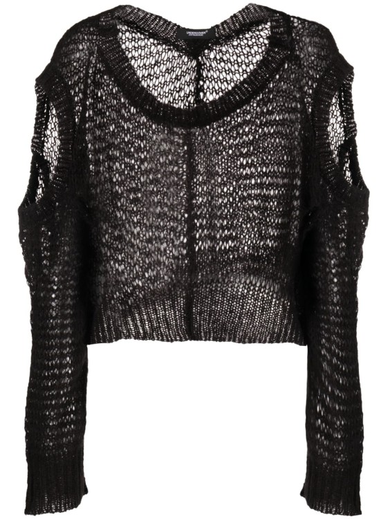 UNDERCOVER BLACK CROCHET KNIT CROPPED SWEATER,24ba1ee2-a9ee-0984-8e05-c9ceb2887eae