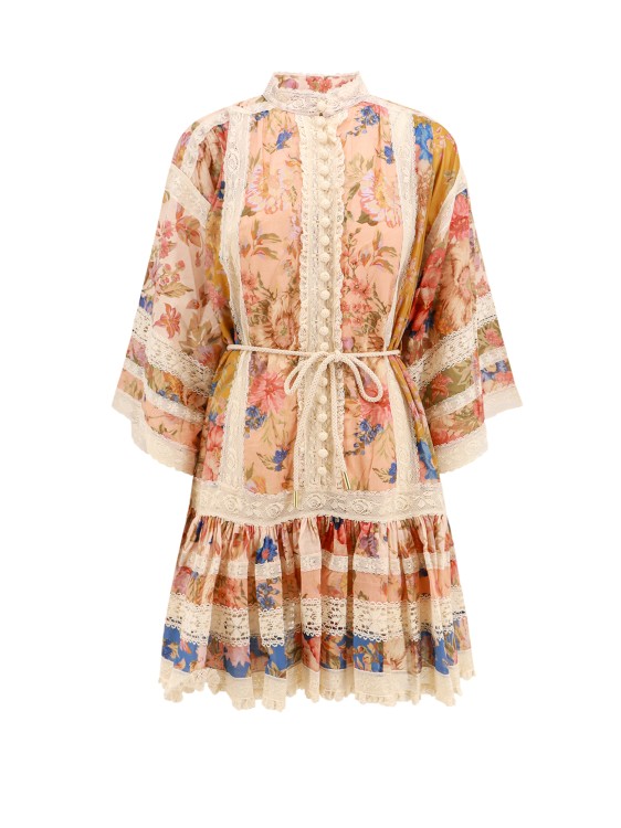 Shop Zimmermann Cotton Mini Dress With Lace Profiles In Multicolor