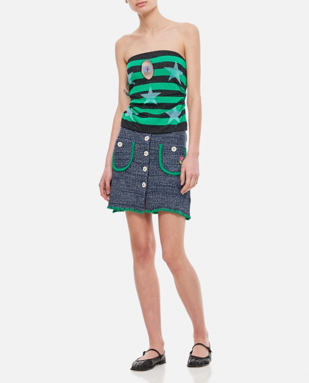 Cormio Dark Blue Front Button-up Mini Skirt In Blue