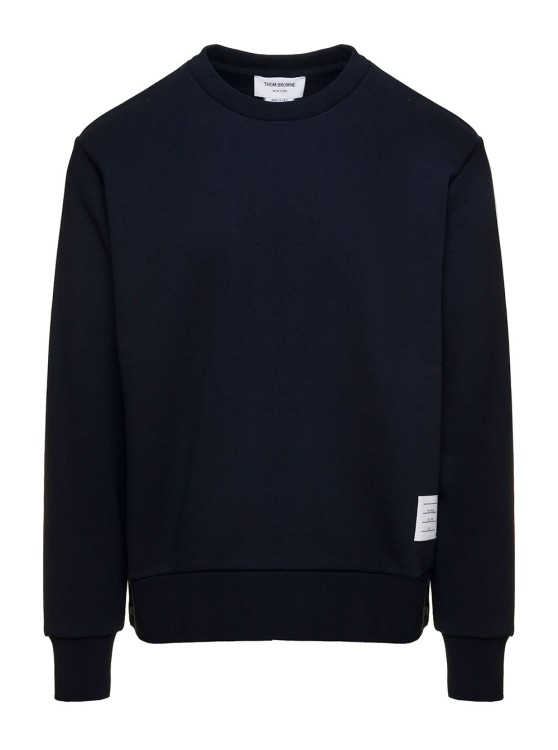 Thom Browne Blue Crewneck Sweater With Logo Patch And Rwb Detail In Cotton In Black