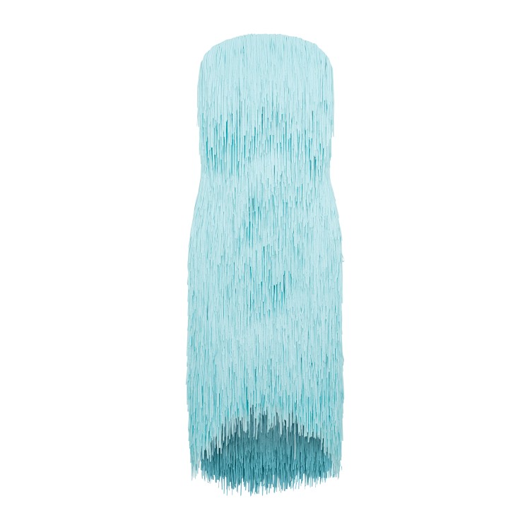 Bottega Veneta Sky Blue Fringed Midi Dress In Blue