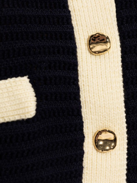 Self-portrait Navy Crochet Contrast Trim Cardigan In Black