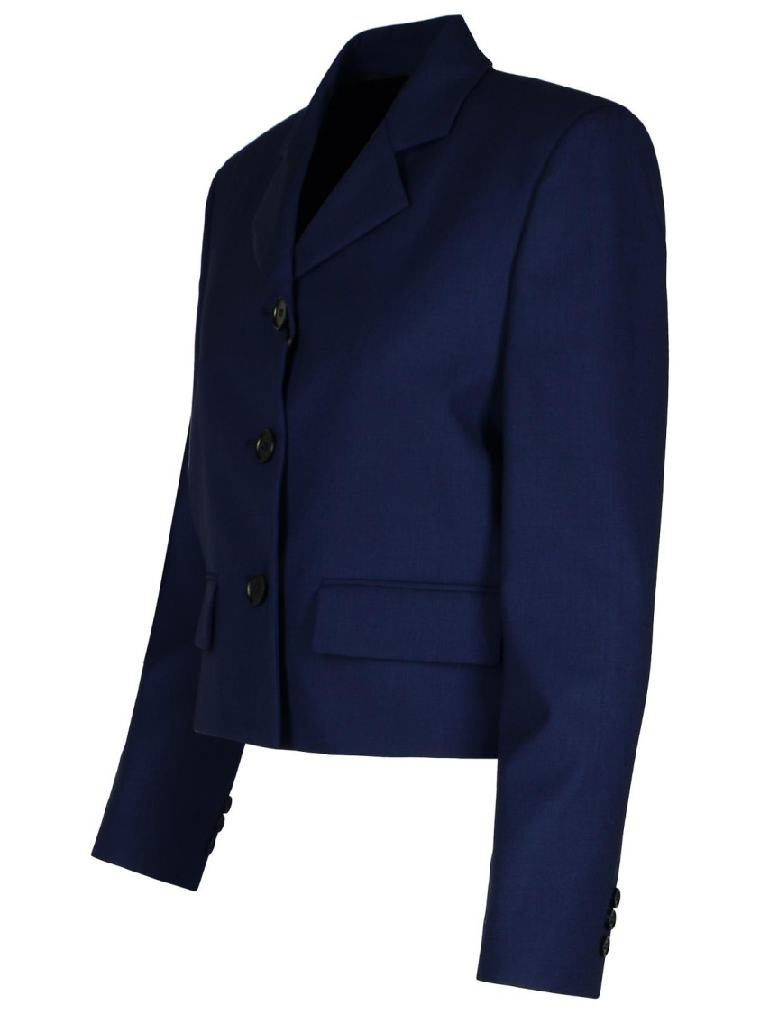 Msgm Wool Crop Blazer Buttoned Cuffs In Black