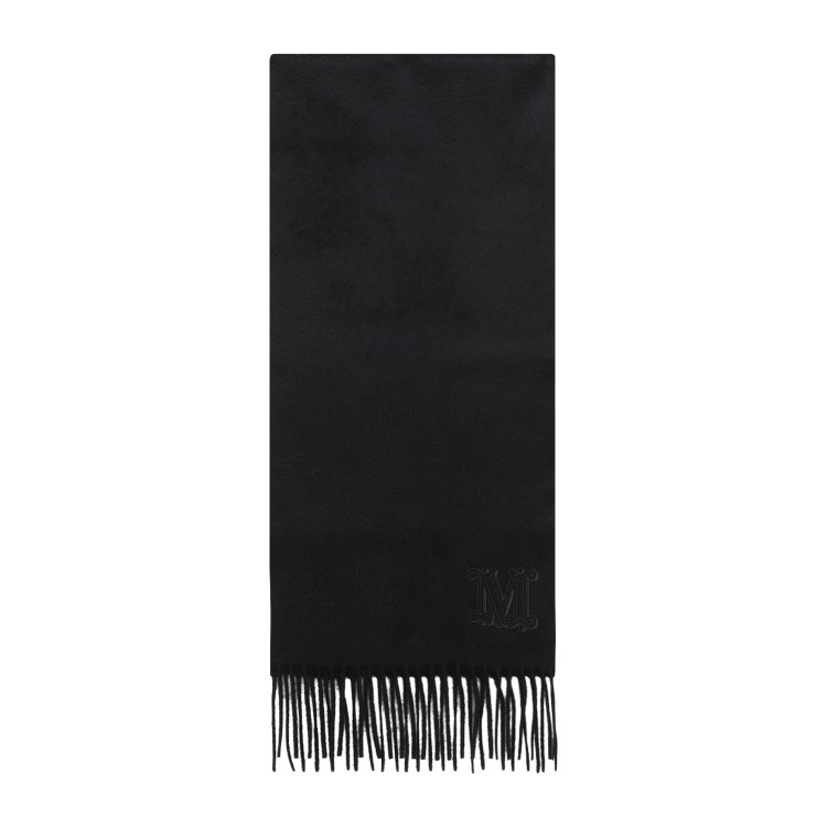 Max Mara Luxurious Cashmere Scarf With Fringed Hem And Logo Embroidery In Black