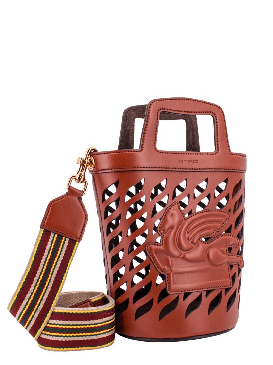 Shop Etro Perforated Leather Bucket Bag With Shoulder Strap In Red