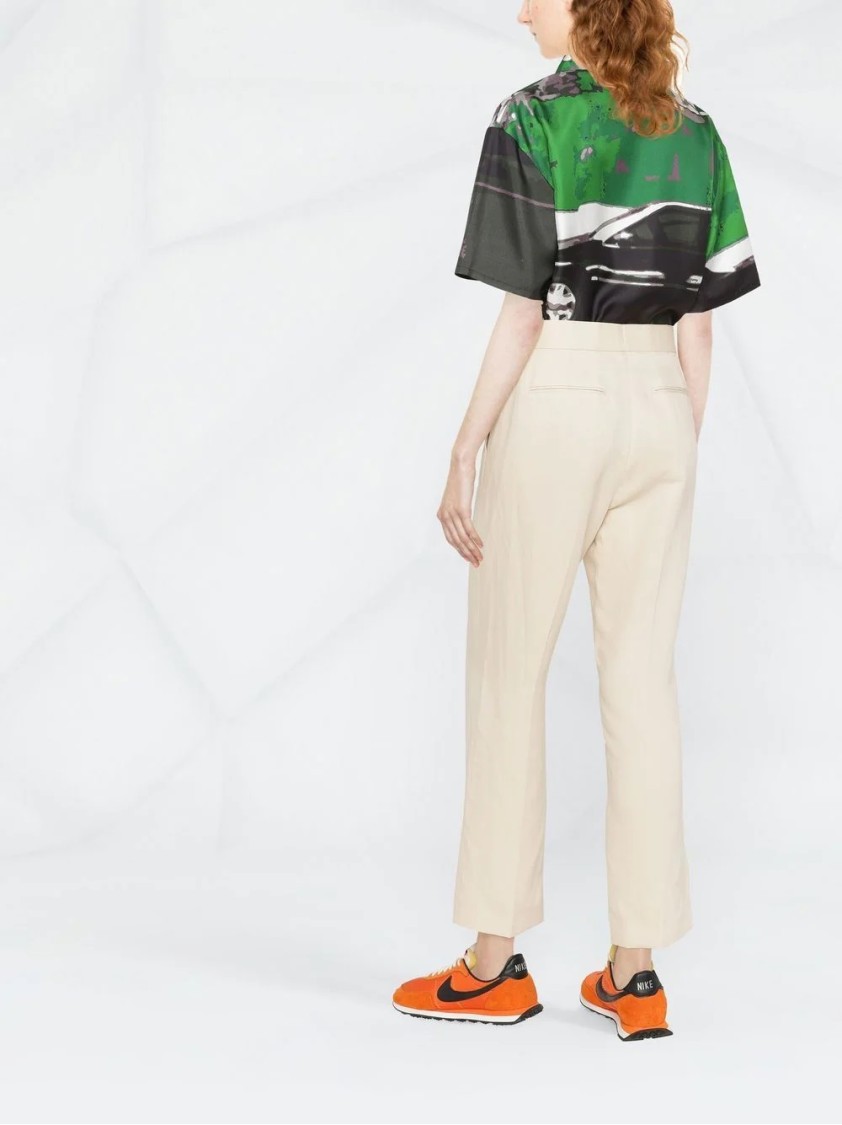 Msgm High-waisted Relaxed-fit Trousers In Neutrals