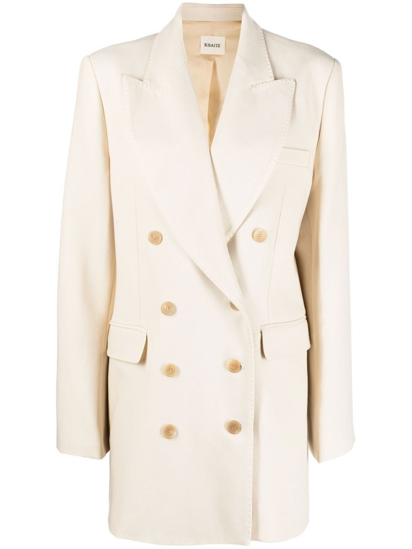Khaite Wool Blend Double-breasted Jacket In Neutrals