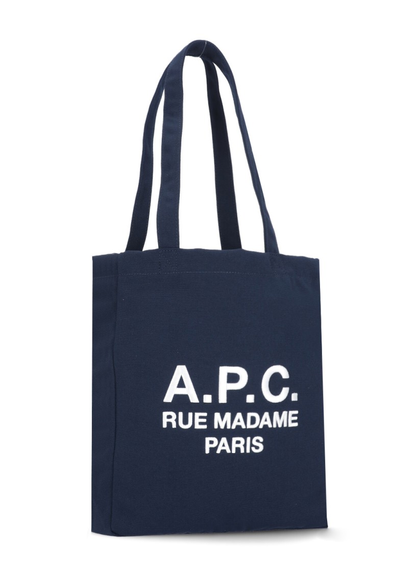 Apc A.p.c. Navy Blue Canvas Lou Rue Madame Shopping Bag In Blue