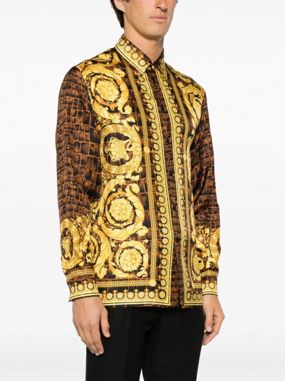 Shop Versace Brown Baroccodile Shirt In Gold