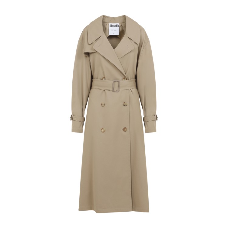 Moschino Cotton Blend Gabardine Long Trench Coat In Brown