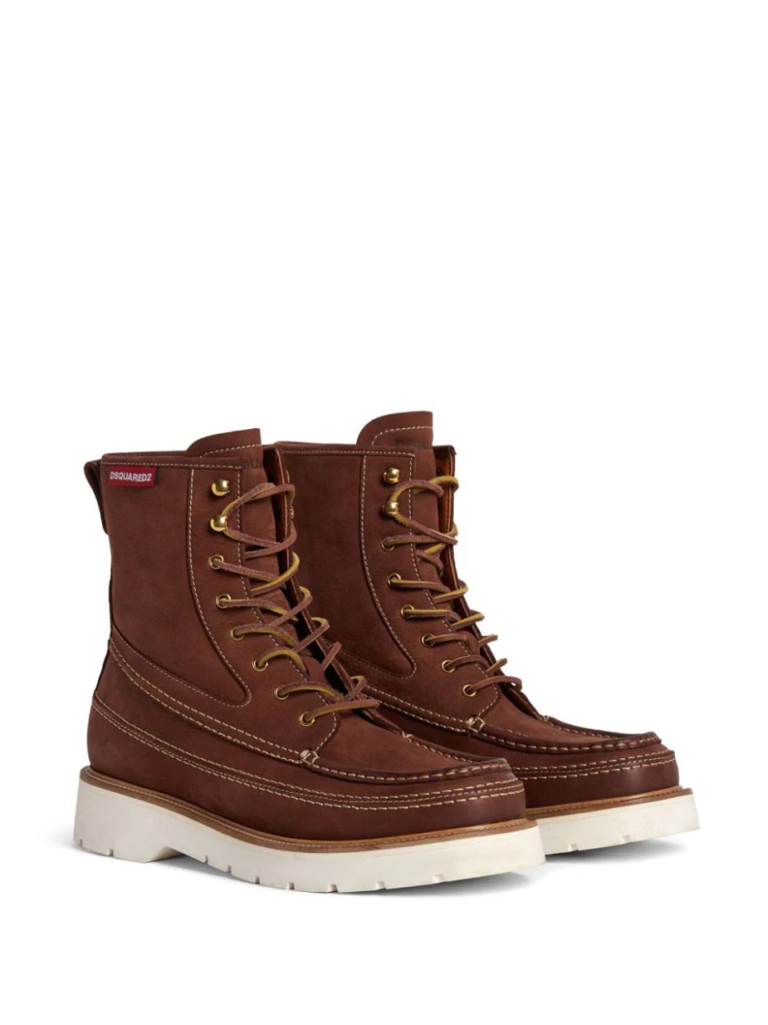Dsquared2 Raised-seam Leather Boots In Brown