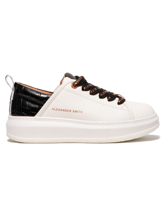 Alexander Smith Crocodile Print White Faux Leather Sneakers