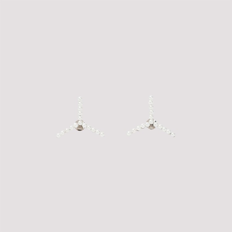 Shop Y/project Silver With White Pearls Mini Y Earrings In Not Applicable