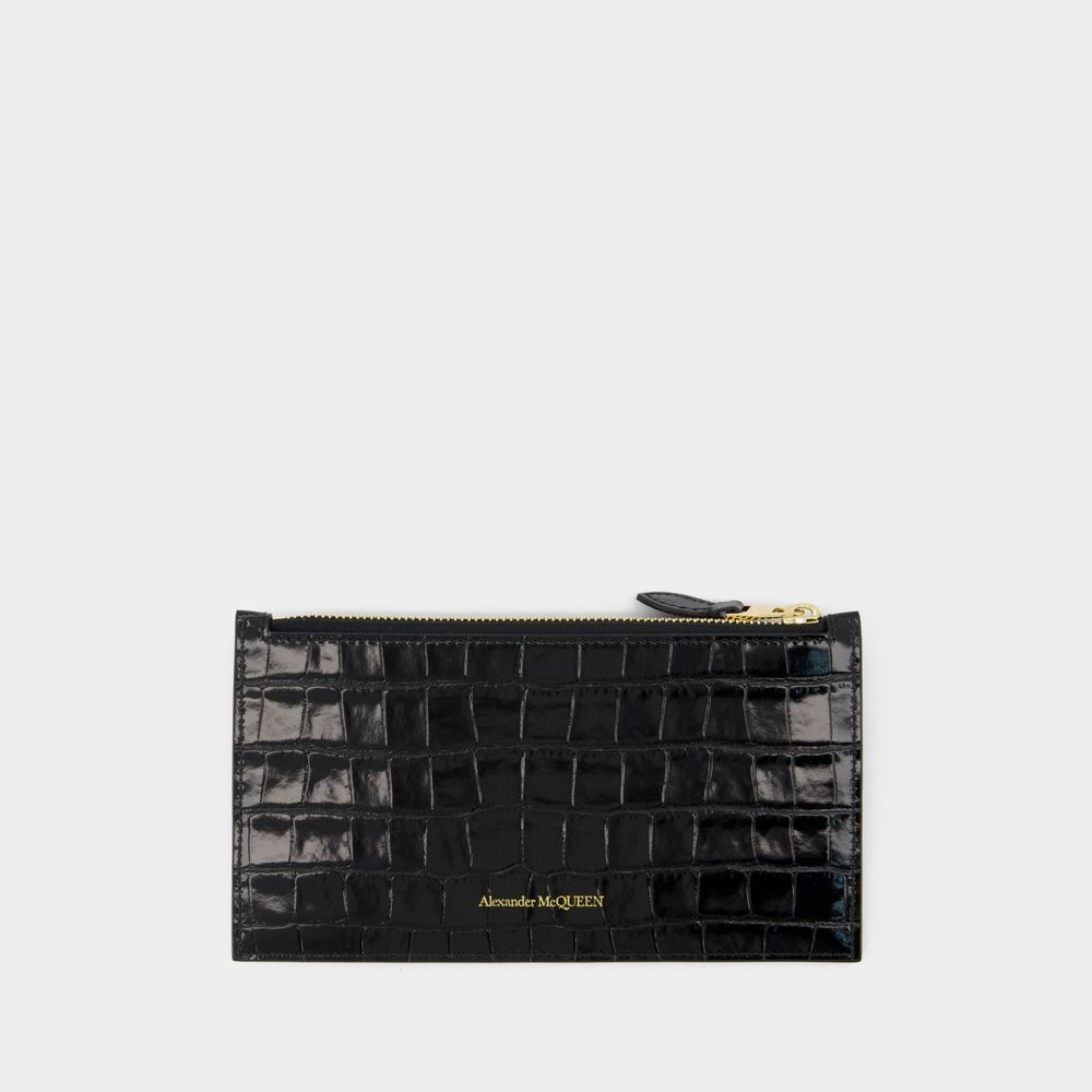 Alexander Mcqueen Flat Zip W/cc Wallet - - Black - Leather In Black