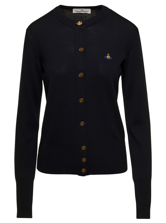 VIVIENNE WESTWOOD 'BEA' BLACK CARDIGAN WITH ORB LOGO EMBROIDERY IN WOOL WOMAN