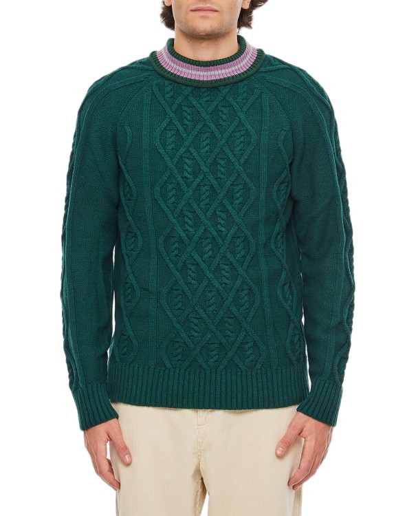 Backside Club Cable Knit Crewneck Sweater In Green