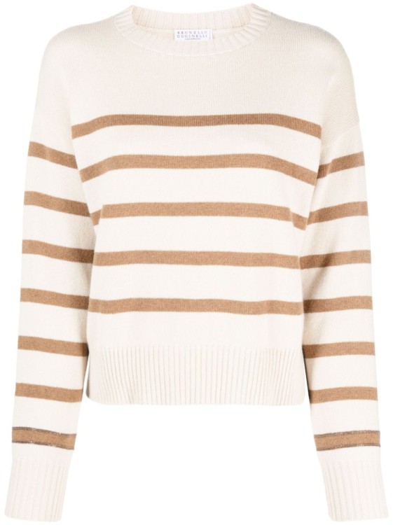 Brunello Cucinelli Beige Stripe Sweater In Neutrals