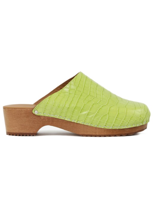 Figure Decorative Crocodile-embossed Leather Mules In Green