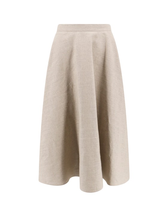 Shop Valentino Linen Skirt With Metal Vlogo Detail In Neutrals