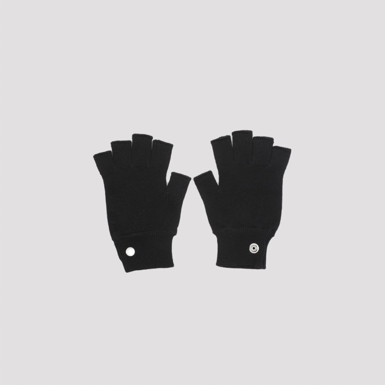 Rick Owens Fingerless Black Virgin Wool Gloves In Black