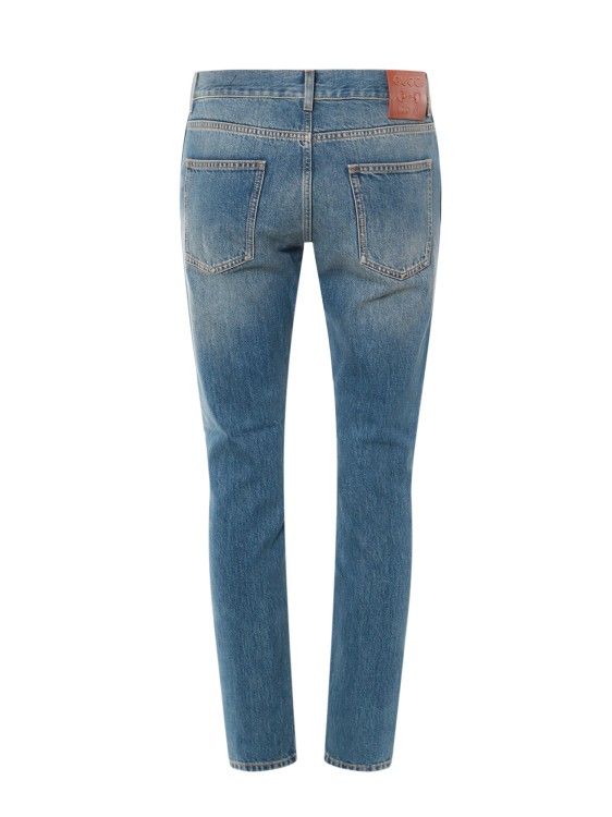 Shop Gucci Cotton Jeans With Back Logo Patch In Blue