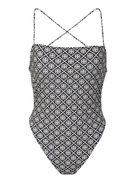 Shop Tory Burch Monogram Print Swimsuit In Grey