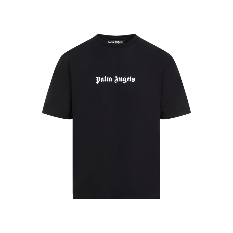Shop Palm Angels Logo Slim Black White Cotton T-shirt