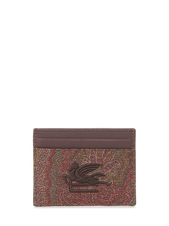 Shop Etro Brown Paisley Jacquard Canvas And Leather Card Holder