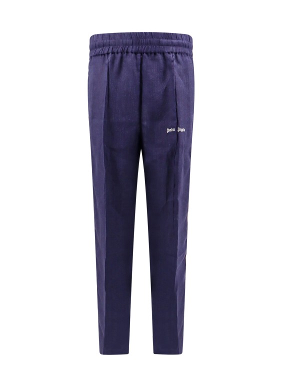 Shop Palm Angels Classic Logo Linen Trouser In Blue