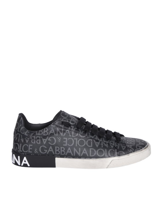DOLCE & GABBANA GREY SNEAKERS WITH ALL-OVER LOGO PRINT