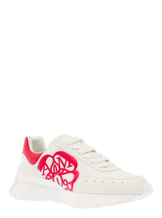 Shop Alexander Mcqueen White 'sprint' Sneakers With Contrast Branded Heel In Calf Leather