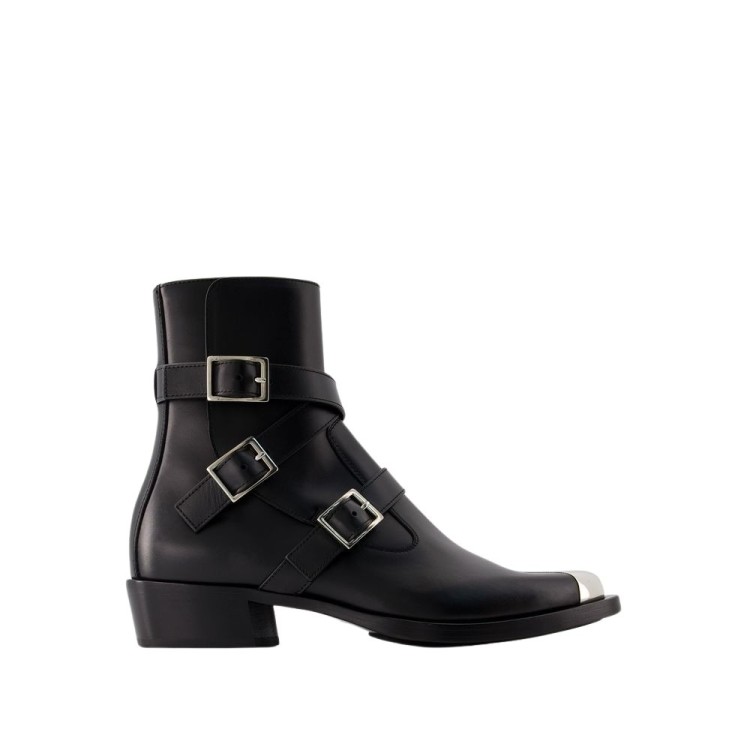 Shop Alexander Mcqueen Punk Ankle Boots - Leather - Black/silver